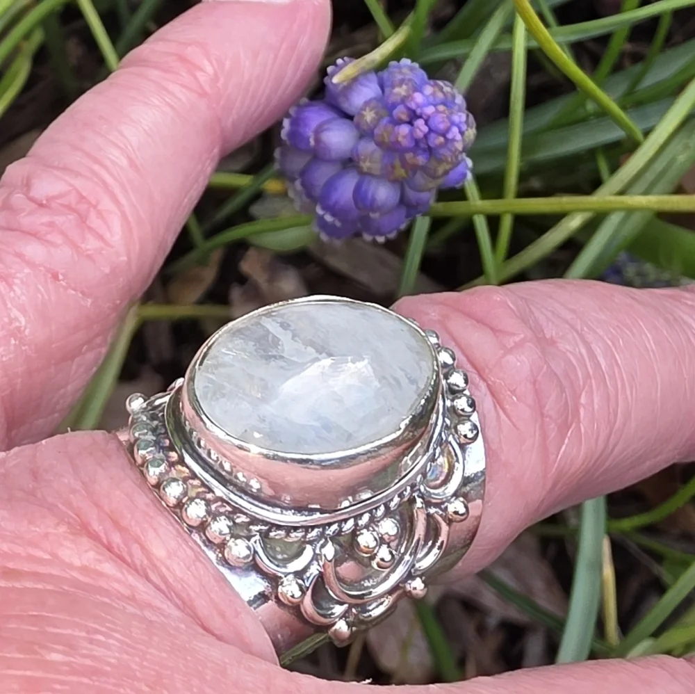 Rainbow Moonstone Boho Style Ring in 925 Sterling Silver (6.75) - Picture 13 of 16